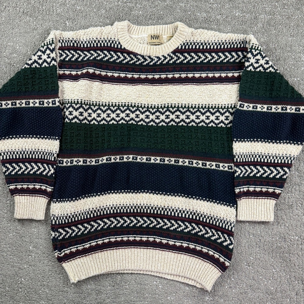 Northwest Territory Sweater Mens Large Multi Color Fair Isle Cotton Vintage 90s